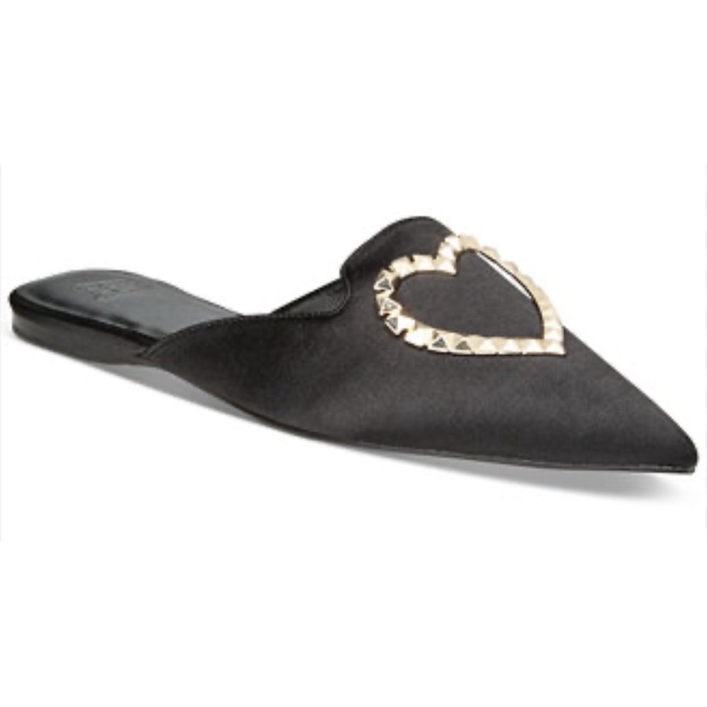 AAJ By Aminah Women's Black Aviva Heart Mule Flats Size 10M